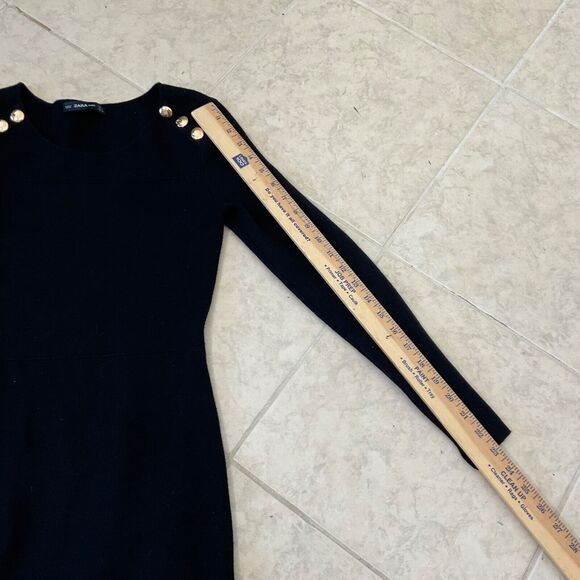 Zara Knit midi Dress Fit & Flair ruffle hem women’s size M Black gold buttons - Picture 9 of 13